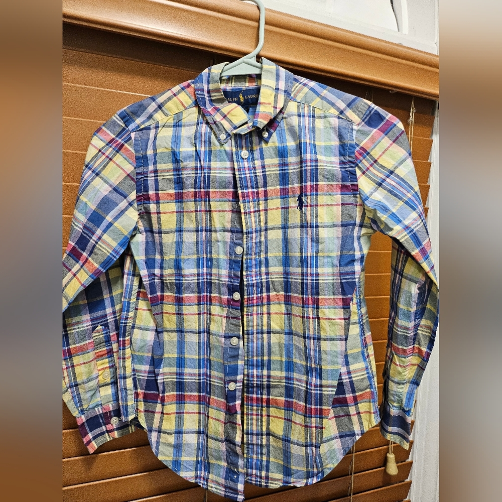 Ralph Lauren Boys Long Sleeve Plaid Button Down Shirt Size 8 Multi Color
